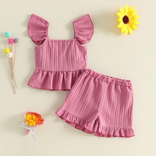 Image of Little Toddler Kids Girl Clothes Set 1-8 Years Summer Outfits Solid Color Tank Tops & Shorts