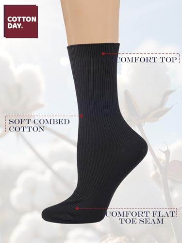 Image of COTTON DAY Women's Combed Cotton Fine Ribbed Trouser Dress Socks Black White Navy Blue 3 Pack
