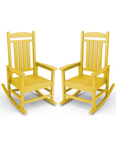 KINGYES Outdoor Rocking Chair Set (2) - HDPE Patio Rockers, 330 lbs