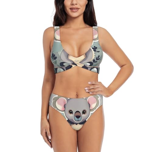 Bikini 2 pièces koala femme maillot de bain taille haute gainant et confortable pour l'été