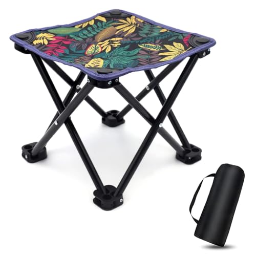 Image of Foldable Stool Portable Collapsible Seat with Metal Frame and Oxford Cloth, Compact Folding Design with Carry Case, Black (Camping Chair)