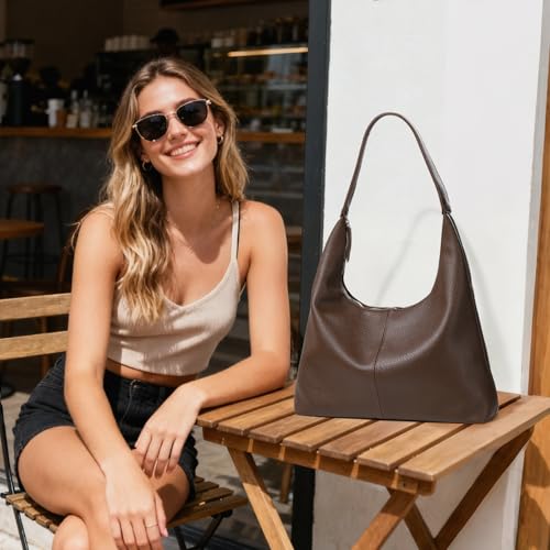 WantGor Große Tote Tasche für Frauen, Vegan Leder Schultertaschen Casual Slouchy Totes Tasche Damen Arbeit Laptop Reise Handtaschen (Braun)
