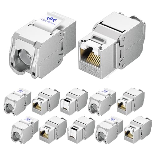 Cable Matters [UL Listed] 10Gbps 12-Pack Cat6A Shielded Keystone Jack with Integrated Shutter - 10Gbps Toolless Ethernet Jack for Cat 6A/Cat6 Cable Wall Plate or Patch Panel