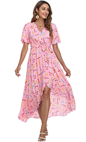 Image of VintageClothing Women's Wrap V Neck Floral Summer Dresses High Low Maxi Casual
