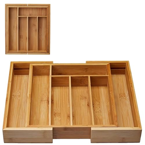 Porta Talheres Bambu Grande Extensível Ajustável Gaveta 5 Divisór...