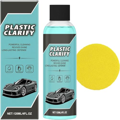 Limpiador de plásticos para Coches, Cera en Aerosol sin Agua de 120 ml, Limpiador y acondicionador de plásticos para Interiores de Coches con Esponja, acrílico y Goma. (1PC)