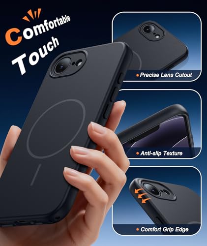 Image of FNTCASE for iPhone 17e & iPhone 16e Case: [Compatible with Magsafe] Solid Matte Magnetic Phone Cover with [Full Camera Protection] [Screen Protector] Military Grade Shockproof Protective, Black