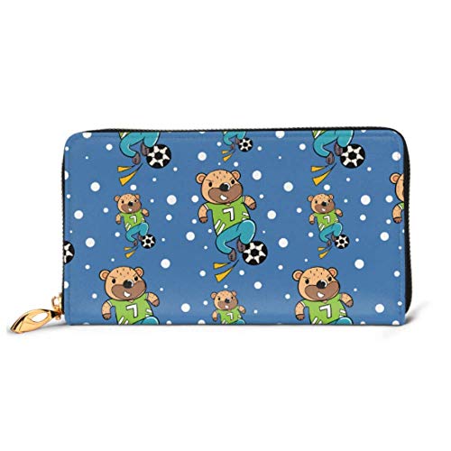 Preisvergleich Produktbild JHGFG Mode Handtasche Reißverschluss Brieftasche Netter Bär spielt Fußball Telefon Clutch Geldbörse Abend Clutch Blocking Leder Brieftasche Multi Card Organizer