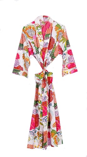 Image of Pure 100% Cotton Robe For Womens Bathrobe Dressing Gown Long sleepwear Free Size Kimono