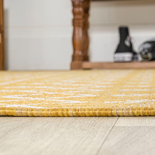 JONATHAN Y Moroccan Geometric Indoor Outdoor Round Area Rug 5 Ft Yellow/Cream, Ourika Textured Weave for Backyard, Patio, Porch, Easy-Cleaning, High Traffic, Pet-Friendly, Non-Shedding (SMB108G-5R) by JONATHAN Y - Image 4