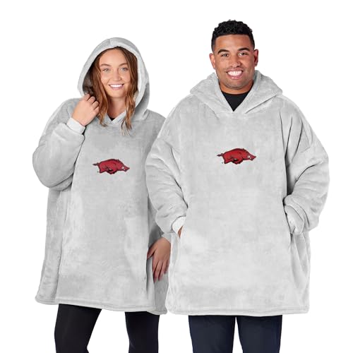 Northwest NCAA Arkansas Razorbacks Hoodler Oversized Sherpa Pullover, Embroidered Logo,Plush Wearable Blanket Sweatshirt, Soft Fleece with Front Pocket, One Size Fits Most