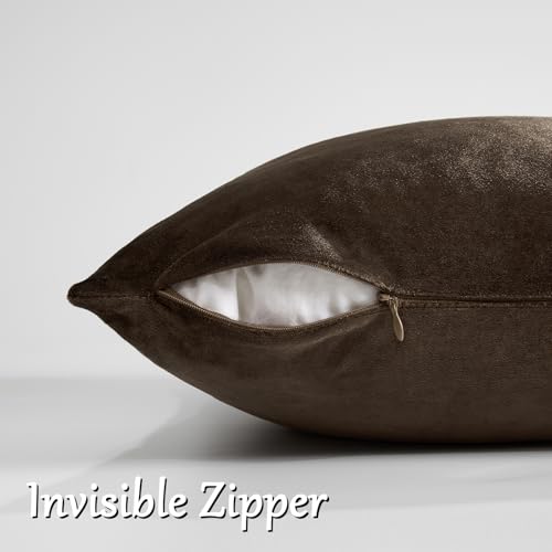 Image of GIGIZAZA Brown Velvet Pillow Covers 18x18,Square Solid Throw Pillow Covers Decorative Modern Pillows Small Vintage Cases for Couch Pack of 2