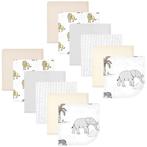 Image of Hudson Baby Unisex Baby Flannel Cotton Washcloths 12-Pack, Neutral Safari World, One Size