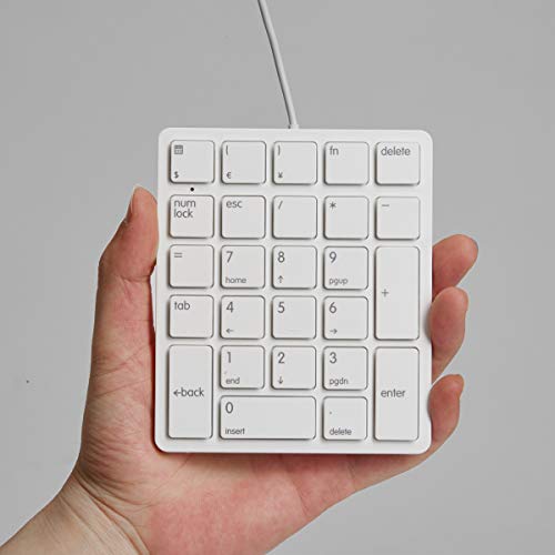 Qisan Numeric Keypad Wired Numpad 26 Keys Mini Slim External Portable Keypad for Banking, Financial Securities(White)