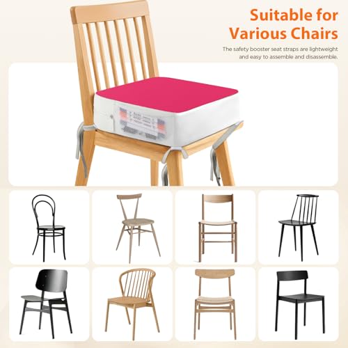 Image of Booster Seat for Kitchen Chair, 3.8 inch Toddler Booster Seats for Dining Table with Ties, PU Dining Booster Seat with Side Pockets, Non-Slip & Removable Booster Seat for Table Increasing Cushion (Pink)