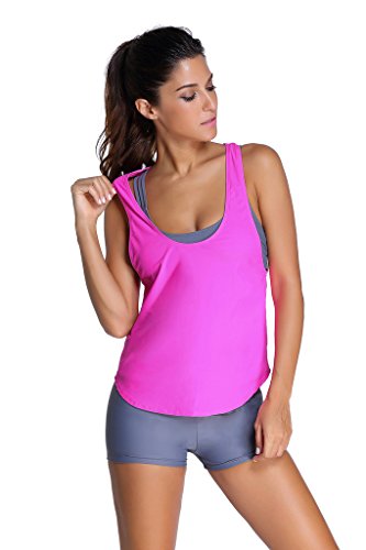 TIKSAWON Women Tankini Sports Bra Boyshort with Vest Swimsuit Bikini 3 Piece Set