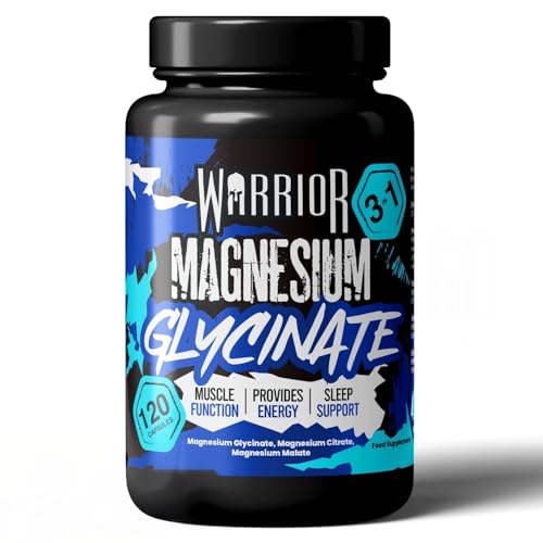 Warrior Magnesium Glycinate 3-in-1 Complex 384mg – High Strength Magnesium Supplements for Men & Women with Glycine & Bisglycinate, 120 Capsules for Muscle Relaxation & Enhances Sleep, Made in UK