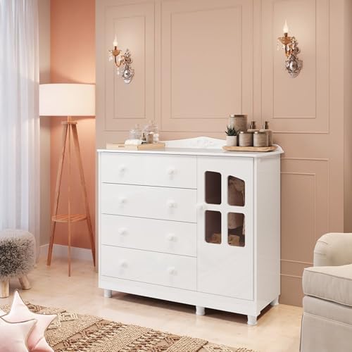 Cômoda de Bebê 1 Porta com Janela 4 Gavetas Maya Clássico Espress...
