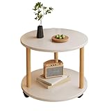 Mesa auxiliar redonda de madera con ruedas, mesa auxiliar de doble capa para sala de estar y dormitorio