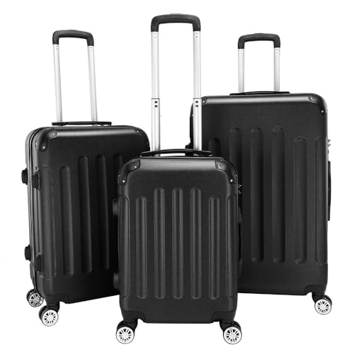Luggage 3 Piece Set Suitcase, Airline Approved ABS Hardshell Luggage with Spinner Wheels, Carry on Lightweight Suitcase with Telescoping Handle, Black(20 