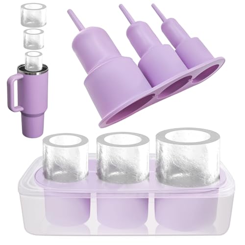 Vasmeiy Molde para cubitos de hielo para Stanley Cup, molde reutilizable, bandeja de silicona con tapa y recipiente, sin BPA, para vasos de 20 a 40 oz, para cócteles, whisky y café (Púrpura)