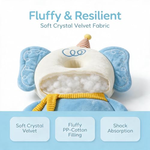 Image of Baby Head Protection Backpack - Soft Lightweight Fall Cushion for Toddlers During Crawling & Walking, Helps Ease Impact from Backward Tumbles(Blue Elephant)
