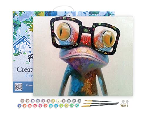 Figured'Art Pintar por Numeros Adultos con marco Rana Con Gafas   Manualidades pintura acrilica Kit Cuadro DIY completo   40x50cm con bastidor montado