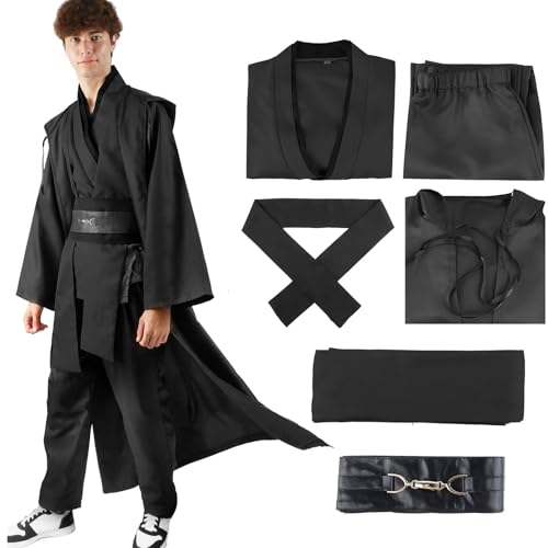 Kitimi Je-d Kostüm Erwachsene Robe Kinder mit Kapuze Skywalker Kostüm Hoodies Robe Karneval Halloween Cosplay kostüm für Erwachsene Jungen Männer(Schwarz XXL)