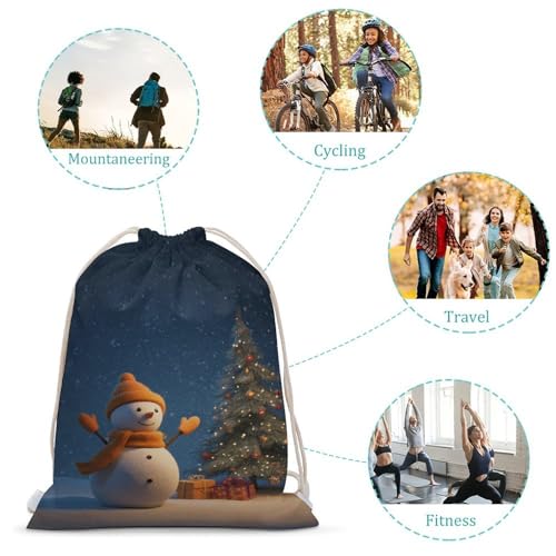 Snowman Christmas Tree Drawstring Backpack Canvas String Bag Lightweight Sports Gym Bag for Men Women3