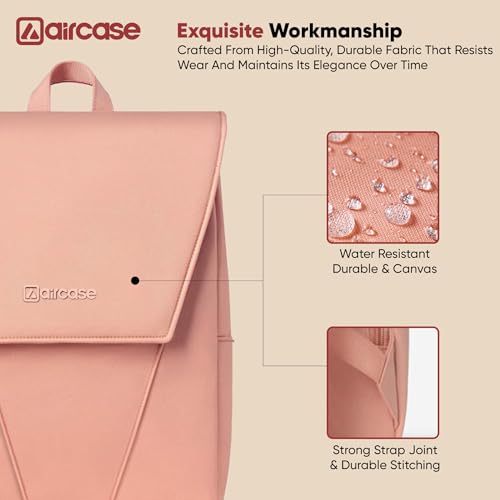 Image of AirCase Canvas Laptop Backpack for Women | 13L, Fits 14.1 inch Laptop | Flap-Over, Water-Resistant, Mesh-Padded Straps, Top Handle | Office College Travel Bag (Pink)