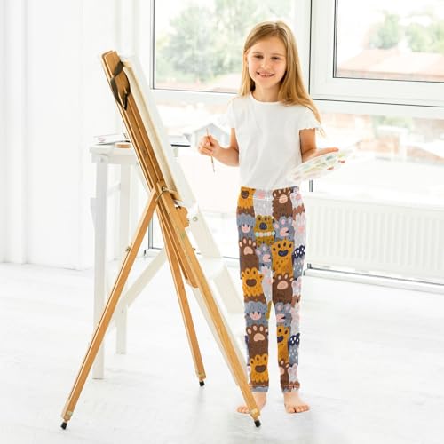 CaTaKu Girls Leggings Cat Paws Cute Print Spotted Leggings for Girls Kids Athletic Workout Yoga Pants Size 4-10T2