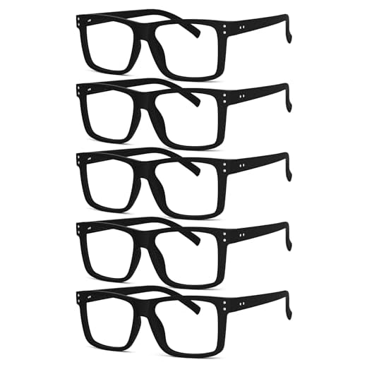 Eyekepper 5 pares de óculos de leitura superdimensionados com armação grande e quadrada para homens e mulheres - Preto +3.50