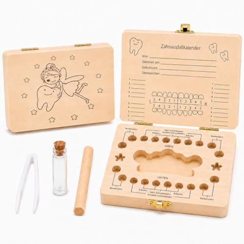 Sunshine smile Zahnfee Geschenke,Milchzahndose,Zahndose Milchzähne,Zahnbox für Milchzähne,Souvenir Box,Zahnbox aus Holz,Aufbewahrungsbox für Zähne