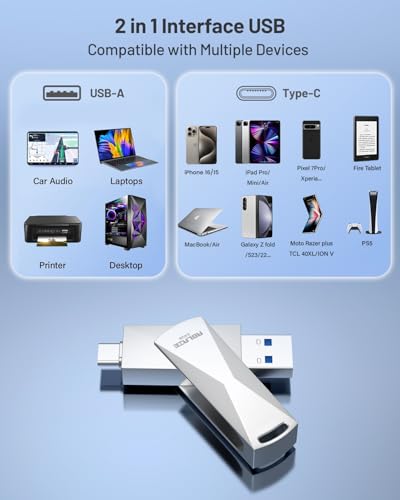 ABLAZE Pamięć flash USB C 64 GB, podwójny dysk flash USB 3.0 + typ C, kompatybilny z iPhone 16/15, smartfonem z systemem Android, komputerem, tabletem Mac, laptopem (srebrny)