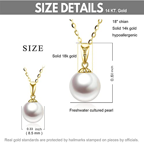 Real 14K Gold Pearl And Necklaces For Women, Gold Chain With Pendant, Gold Jewelry Gifts For Mom Wife, Mothers Day Present, 18" (Yellow) #TOP2