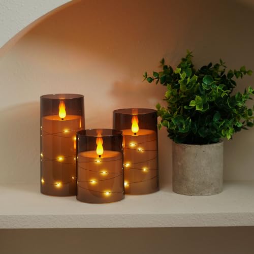 Amagic Grey Flameless Candles with Remote, Flickering Battery Operated Candles with Embedded Fairy Lights, Acrylic LED Candles with Timer for Halloween Home Bohemian Decor, 3D Wick, D3 x H4 5\" 6\" - Thumbnail 6