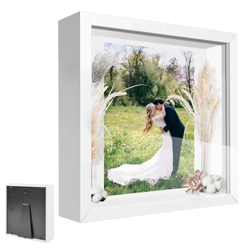 3D Marco de Fotos, Marco de Fotos Profundo para Rellenar 25 x 25 cm, Marco de Fotos 3D para Rellenar, Marco de Objetos 3D más Profundo 3cm, Decoración Tridimensional de Paredes, Blanco