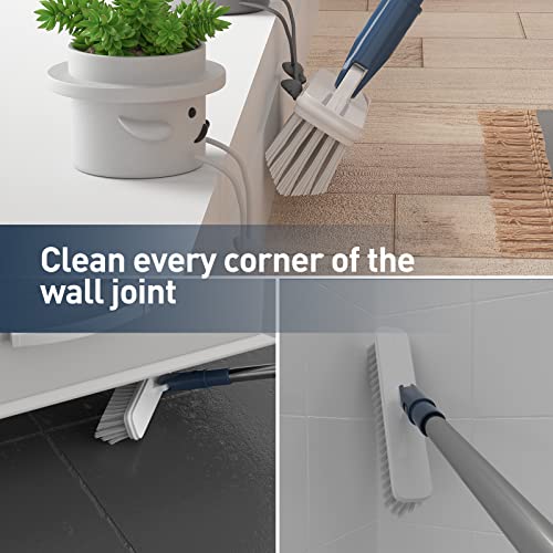 Floor Squeegee Scrubber,Shower Squeegee With Grout Brush,13.8” Squeegee Broom For Floor,Glass,Garage,Window,Shower Floor Scrubber For Cleaning,Stainless Steel Handle Up To 55'' #TOP5