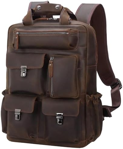 Zaino In Vera Pelle Marrone Vintage Per Uomo - Borsa Laptop Con Tasche, Artigianale Dall'India