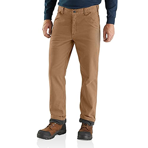 Carhartt Men's Rugged Flex Rigby Dungaree Knit Lined Work Utility Pants, Dark Khaki, 40W x 32L