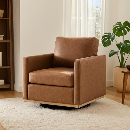 Sillón giratorio tapizado marrón moderno miniatura 1