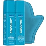 MineTan Coconut Duo Self Tan Bundle | Express 1 Hour - Includes 2 Coconut Sunless Tanner Mousses, Application Mitt, & Exfoliating Glove for Tan Removal & Prep