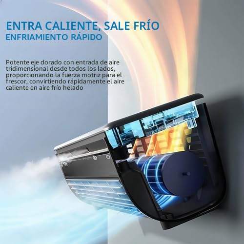 Enfriador de aire montado en pared con carga Qi, ventilador portátil para el hogar y la oficina, 3 velocidades de refrigeración silenciosa, fácil instalación sin perforación, diseño elegante para