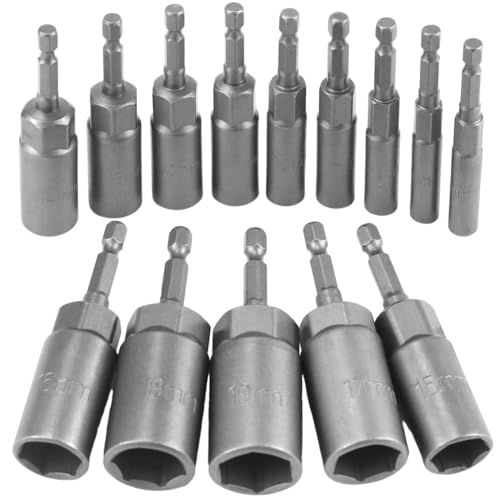 14 Piezas Llaves Hexagonales de Vaso para Taladro Kit,6-19mm Profundice Juego de Llaves de Vaso,1/4 Pulgadas Juego de Brocas para Destornillador de Tuercas, para Handle Tools