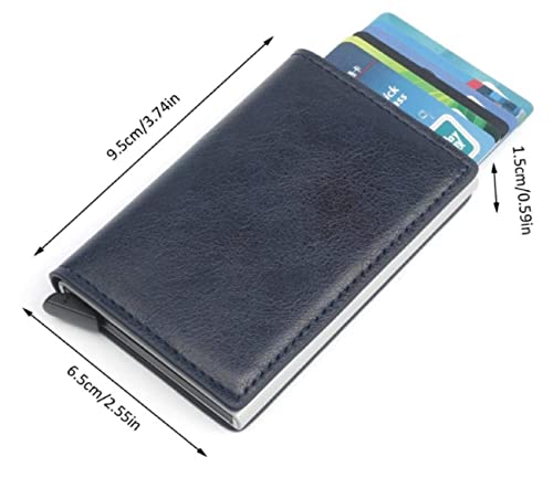 Image of VOGARD Men's Genuine Leather Wallet | RFID Blocking Aluminum Automatic Pop Up Credit Card Holder Case | Up to 9 Card Slots with RKI (24 Blue-RKI)