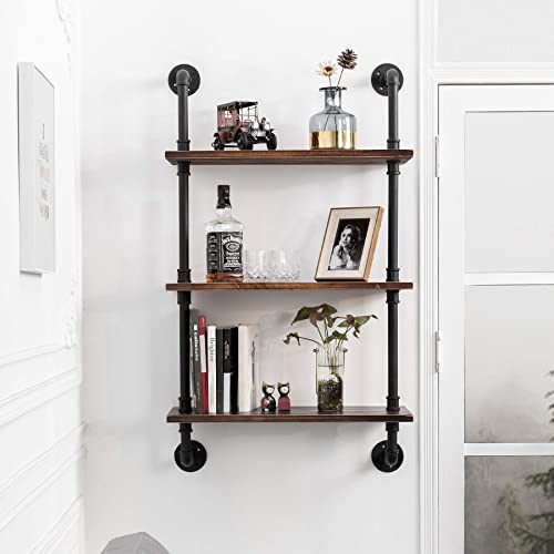 Rogmars Industrial Pipe Wall Shelves With Wood Plank 24In Industrial Pipe Shelving Pipe Floating Wood Shelves For Bathroom And Farmhouse Metal Hung Bracket Bookshelf #TOP2