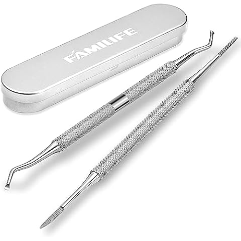 FAMILIFE Ingrown Toenail File and Lifter, 2pcs Ingrown Toenail Tool Double Sided with Storage Case Professional Corrector 100% Stainless Steel Ingrown Toenail Removal Pedicure Kit Cover