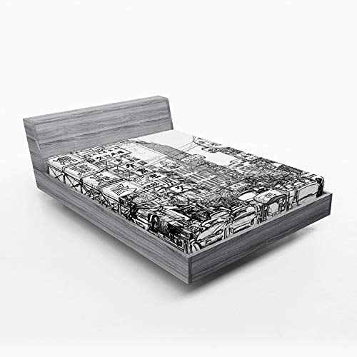 Ambesonne Sketchy Fitted Sheet, Illustration of Street