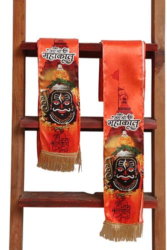 luxurion world Blessings Stole/Patka – Jay Shree Mahakal Stoles || Satin Silk Cloth Print Unisex God Printed Scarf for Spiritual Wear (With Handcrafted Lace)-picture-12