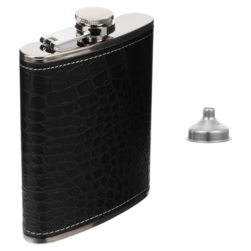 DIYEAH Cantimplora Portátil para Licor de Acero Inoxidable Tamaño Mini Diseño Vintage Textura Negra de Cocodrilo Kit Embudo Adecuado para Exteriores como Pesca y Picnics